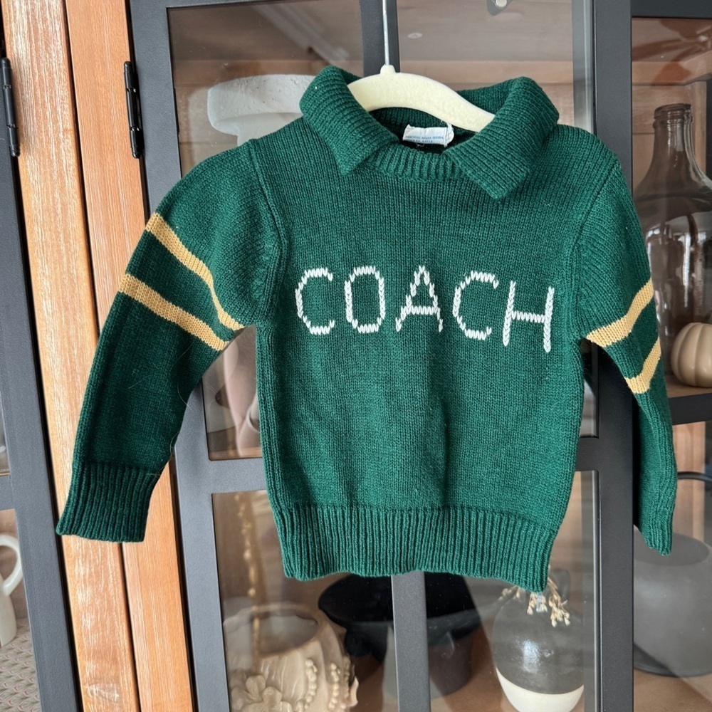 Vintage 1980s Coach knit sweater intarsia aikins collegiate sports collar ribbed